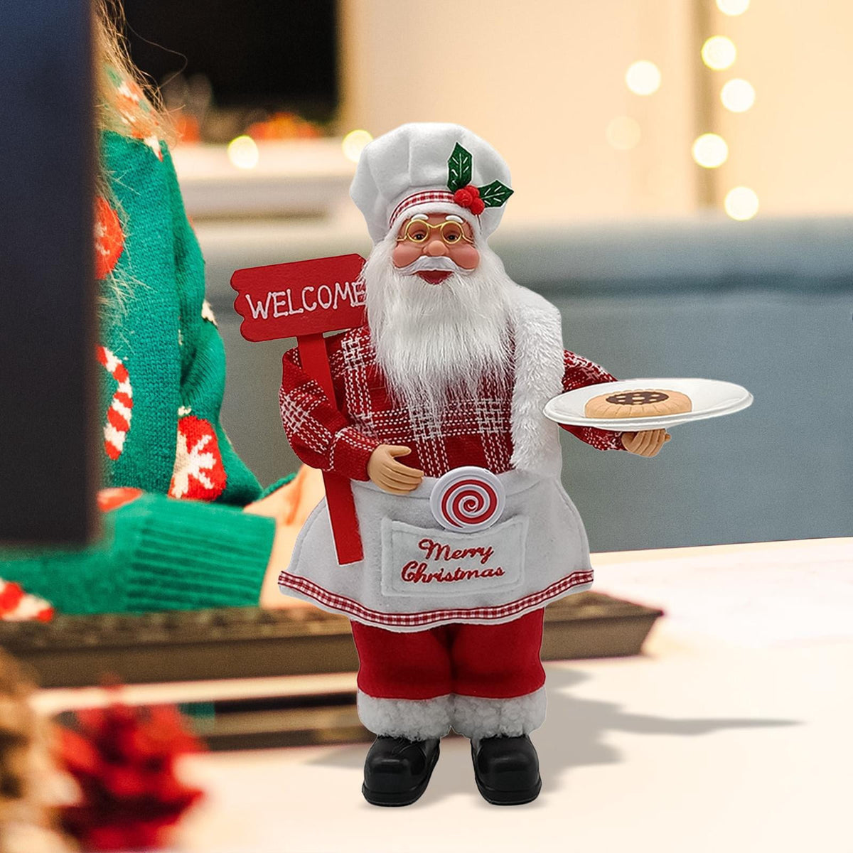 FashionCha Christmas Santa Claus Figurine Chef Santa Figurines Collectible Doll Accessories