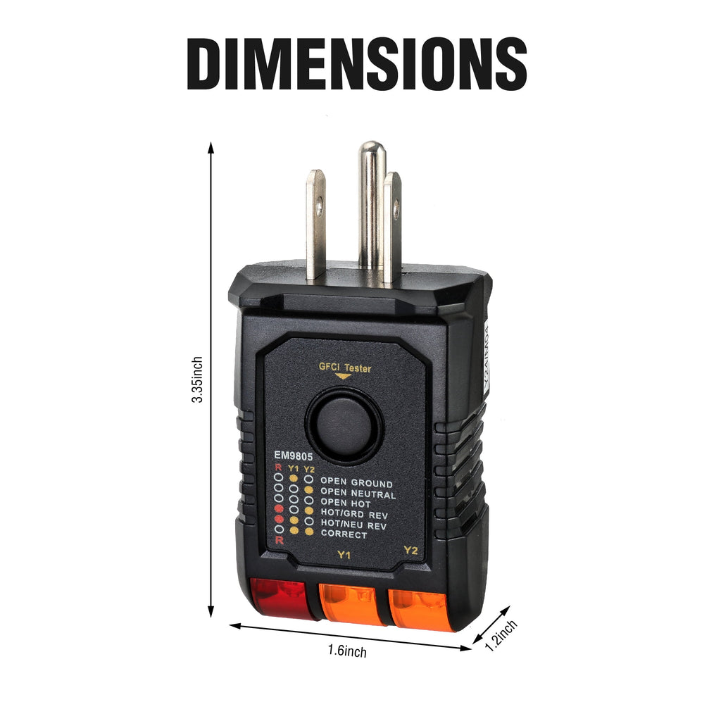 Hyper Tough GFCI Receptacle Tester with Wiring Fault Indicator, 95–125V AC