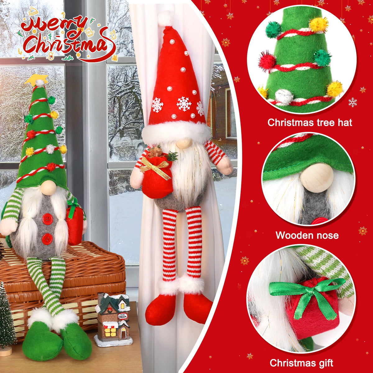 Ayieyill 2Pcs Christmas Gnomes Plush, 19" Christmas Curtain Tiebacks Doll Ornaments,for Christmas Indoor Decor