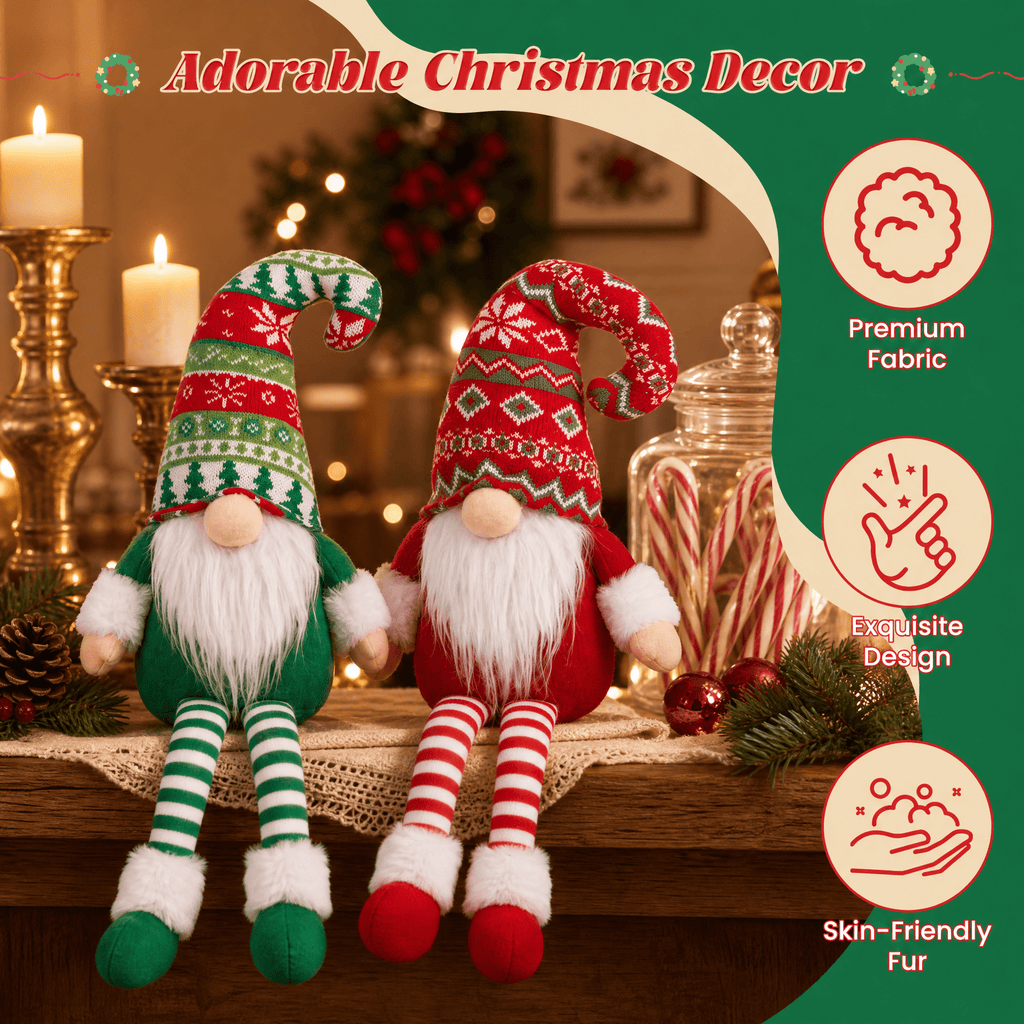 Yexmas 2pcs Gnomes Plush Christmas Decorations, Handmade Swedish Tomte Santa Gnome Dolls, Stuffed Figurine Xmas Ornaments Gift for Tabletop Mantel Holiday Home Decor