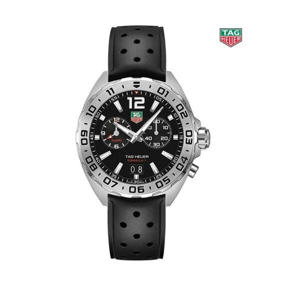 Tag Heuer Formula 1 Alarm Quartz Black Dial Black Rubber Strap Watch For Men Waz111a Ft8023