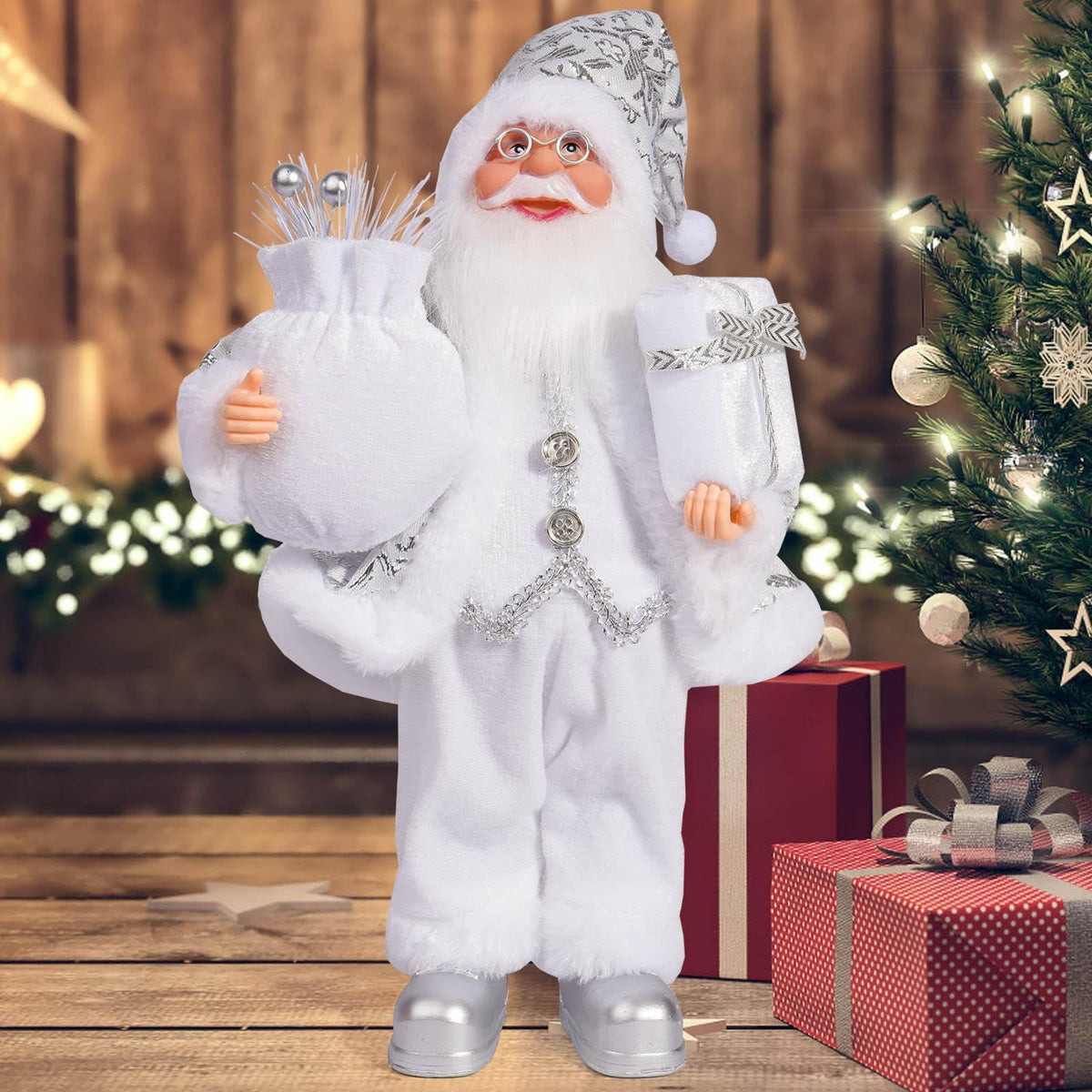 12 Inch Standing Santa Claus Doll, Plush Christmas Figure for Mantel, Window and Holiday Display