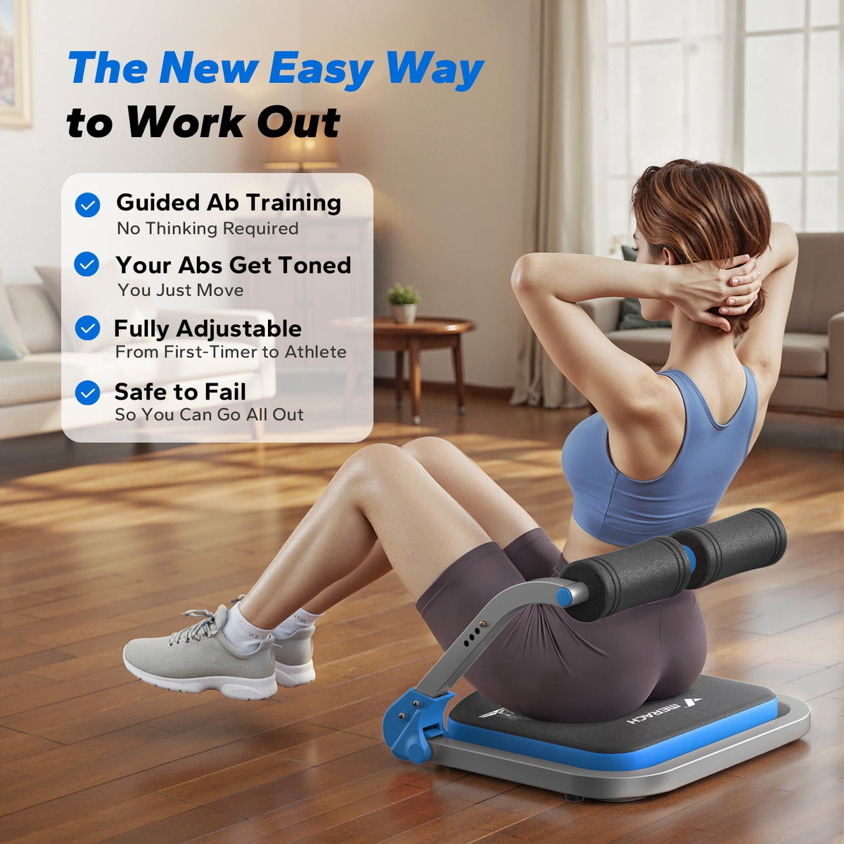 MERACH Ab Machine, Stomach Workout Equipment with 3 Resistance Levels and Auto-Rebound Feature, Sit-Up Equipment Supporting Up to 330 LBS