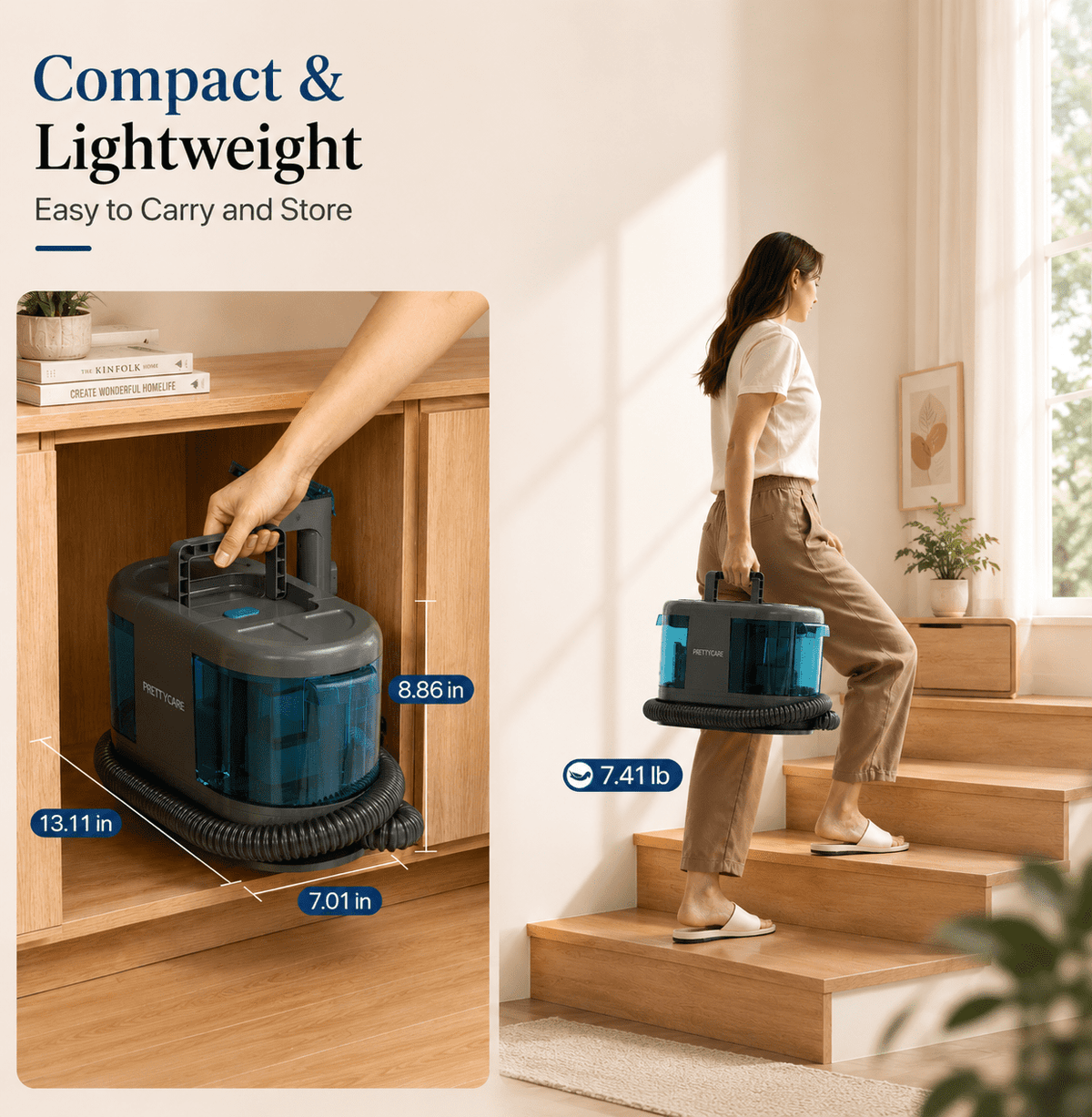 PrettyCare Portable Carpet Cleaner Machine, Rug Cleaner, 20Kpa Carpet Shampooer for Deep Cleaning, Upholstery & Pet Stain Remover, Ideal for Rug & Carpet, BY32A