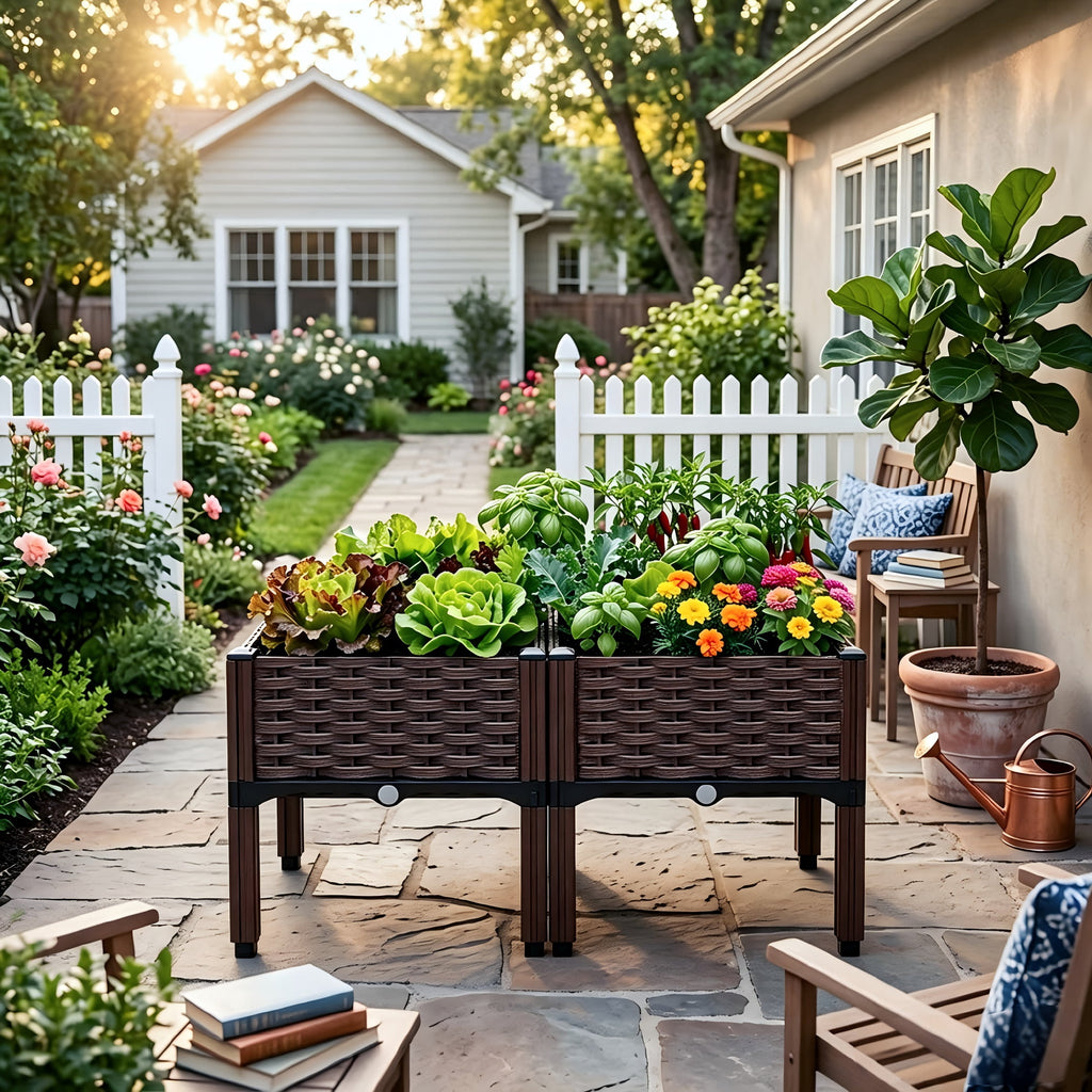 Plastic Raised Planter Bed, Elevated Box with Legs, for Vegetable Herb Flower Planting, Indoor Outdoor Use on Balcony Fence