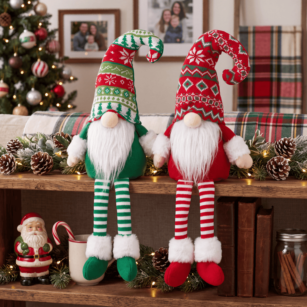 Yexmas 2pcs Gnomes Plush Christmas Decorations, Handmade Swedish Tomte Santa Gnome Dolls, Stuffed Figurine Xmas Ornaments Gift for Tabletop Mantel Holiday Home Decor