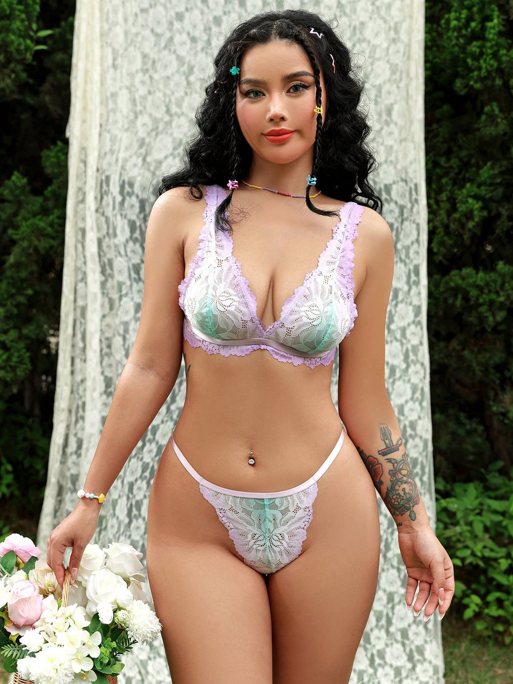 Gradient Lace Wireless Bra And Thong Set Lingerie