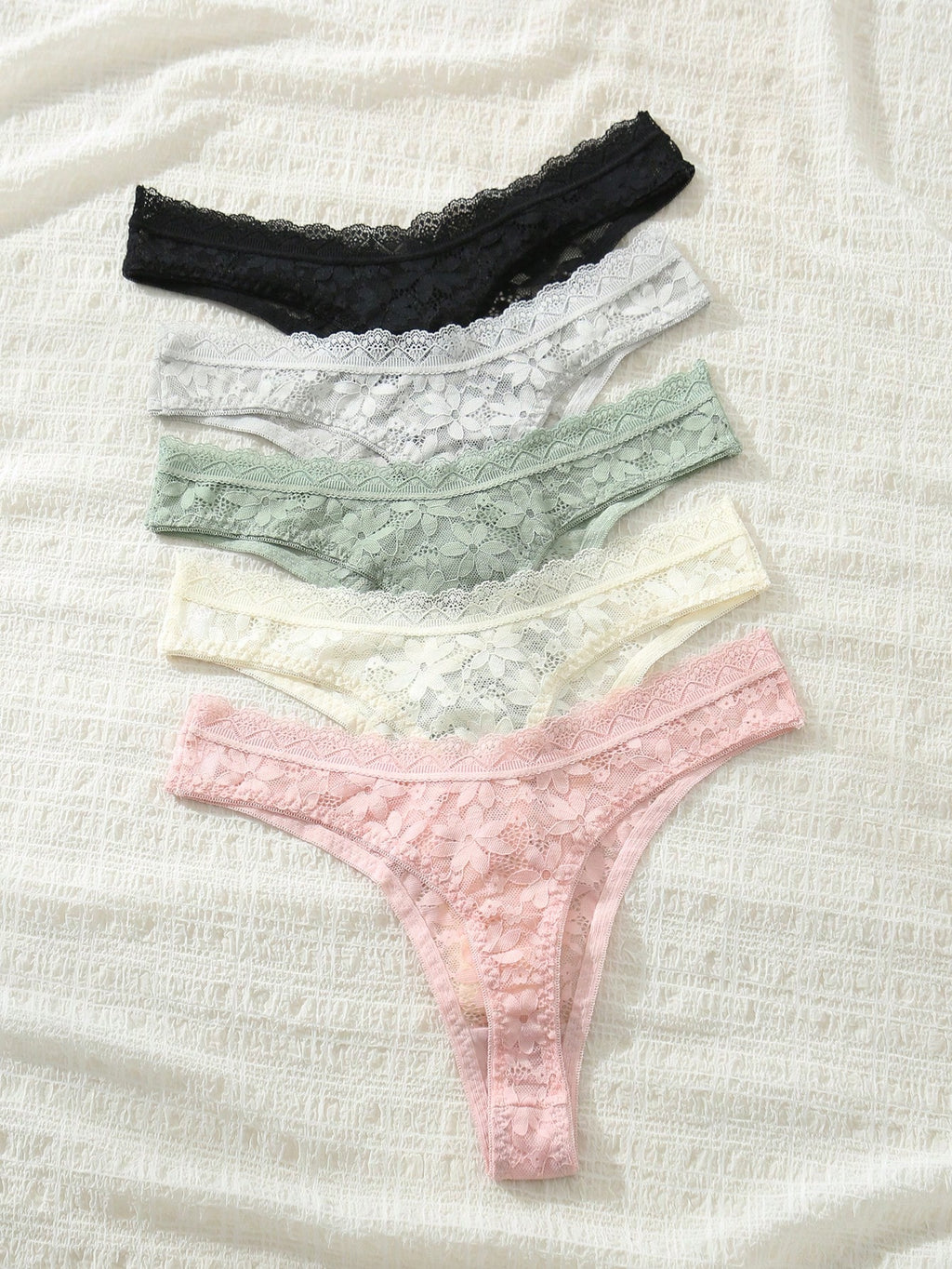 5pcs Women's Solid Color Lace Thongs Sexy Lingerie