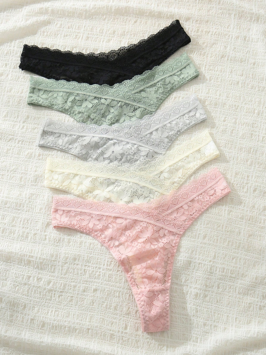 5pcs Women's Solid Color Lace Thongs Sexy Lingerie