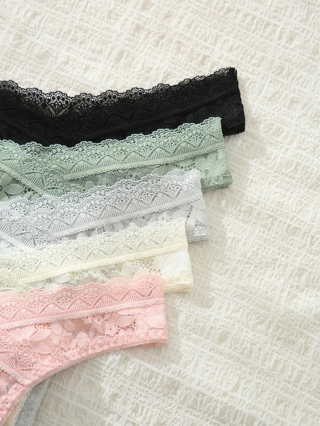 5pcs Women's Solid Color Lace Thongs Sexy Lingerie