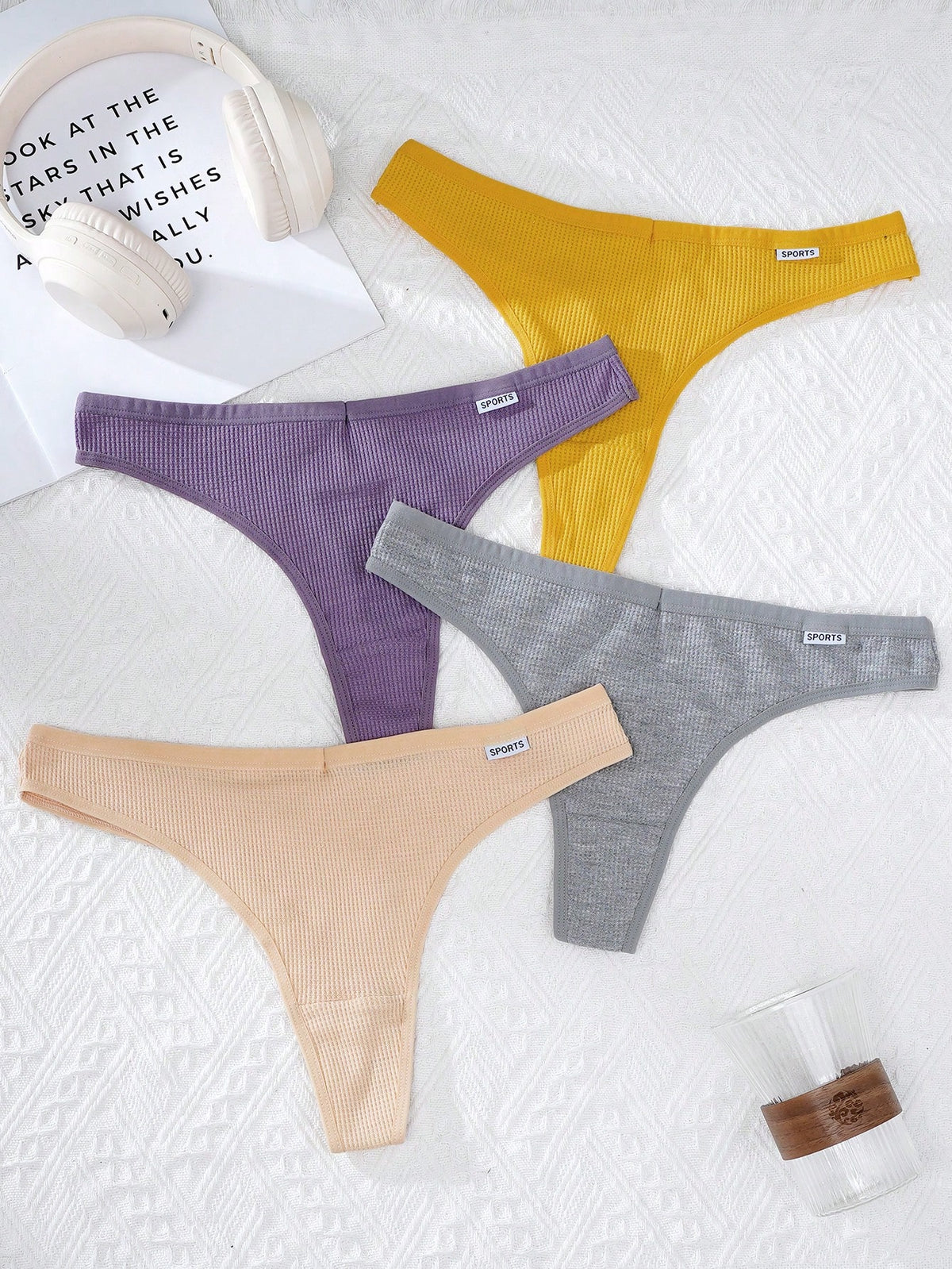 Yoga Women's Solid Color Knitted Thong Panties, Pack Of 4 - Multicolor