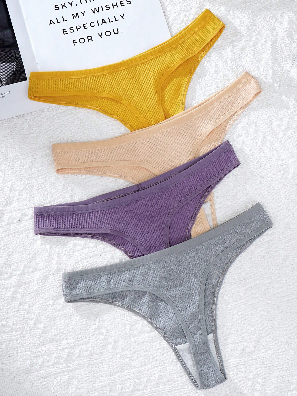 Yoga Women's Solid Color Knitted Thong Panties, Pack Of 4
