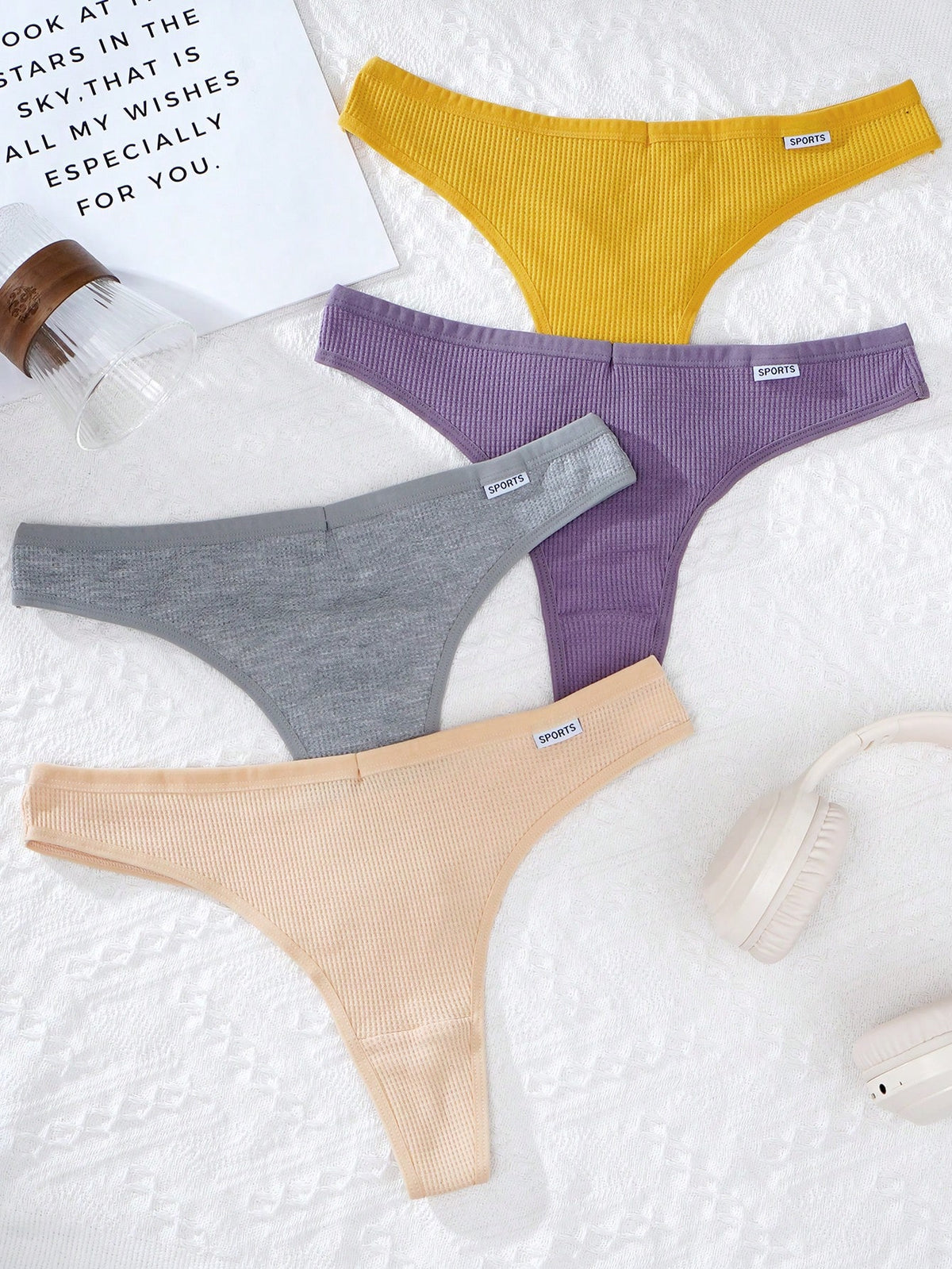 Yoga Women's Solid Color Knitted Thong Panties, Pack Of 4