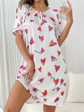 Women's Fashionable Heart Printed Short Sleeve Homewear Dress - White