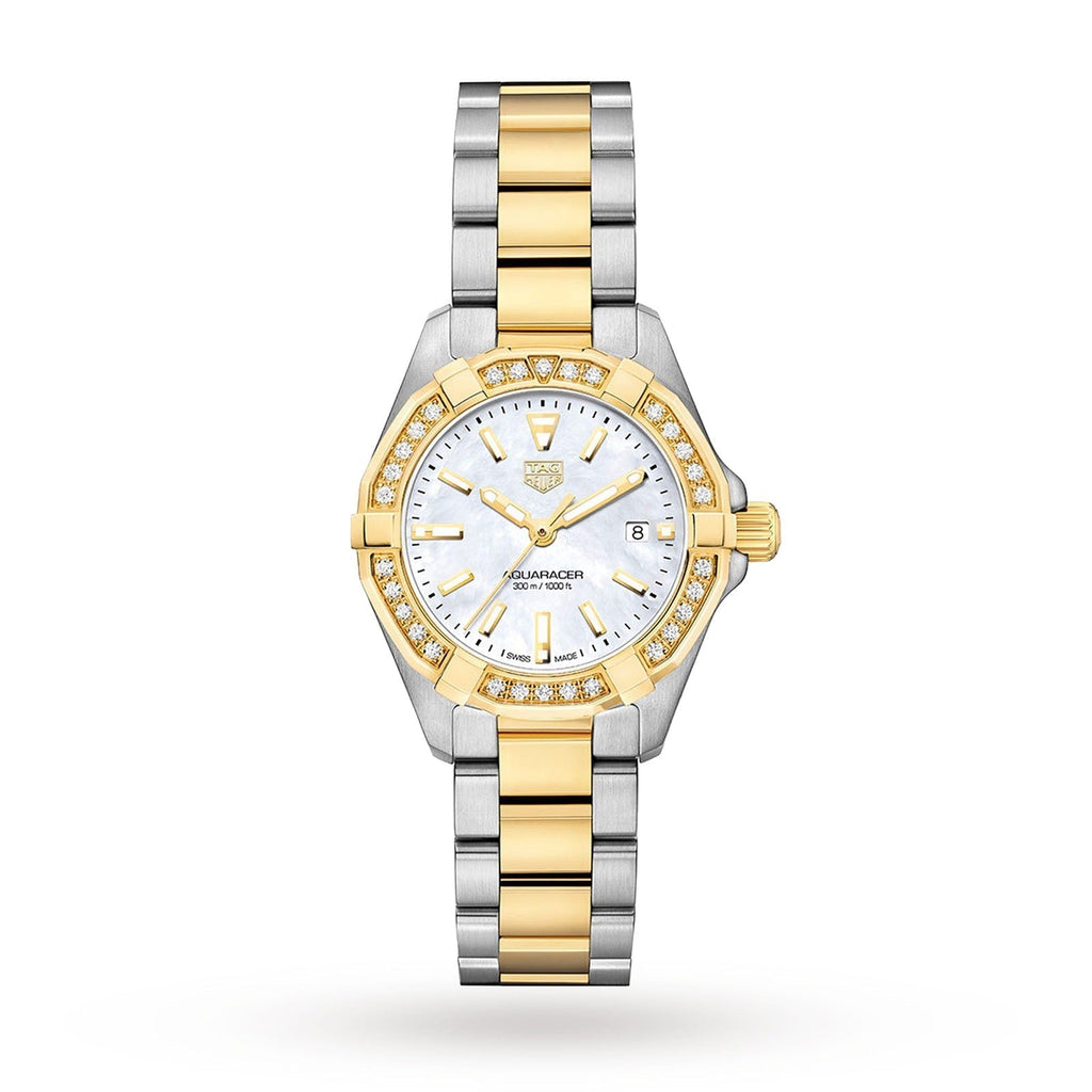 Tag Heuer Aquaracer Diamonds Mother Of Pearl Dial Two Tone Steel Strap Watch For Women Wbd1421 Bb0321