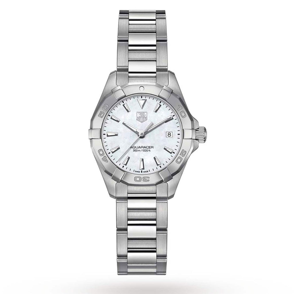 Tag Heuer Aquaracer Quartz Mother Of Pearl White Dial Silver Steel Strap Watch For Women Wbd1411 Ba0741