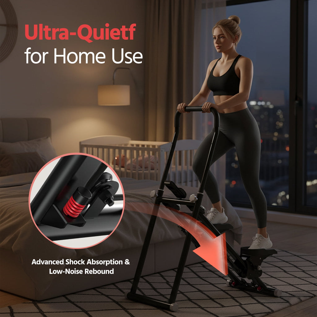 Stair Stepper for Home - Compact Folding Stair Climber with Quiet Shock-Absorbing Spring Shock-Absorbing System, Adjustable Tension, Ergonomic Foam Handles for Full-Body Cardio Workout