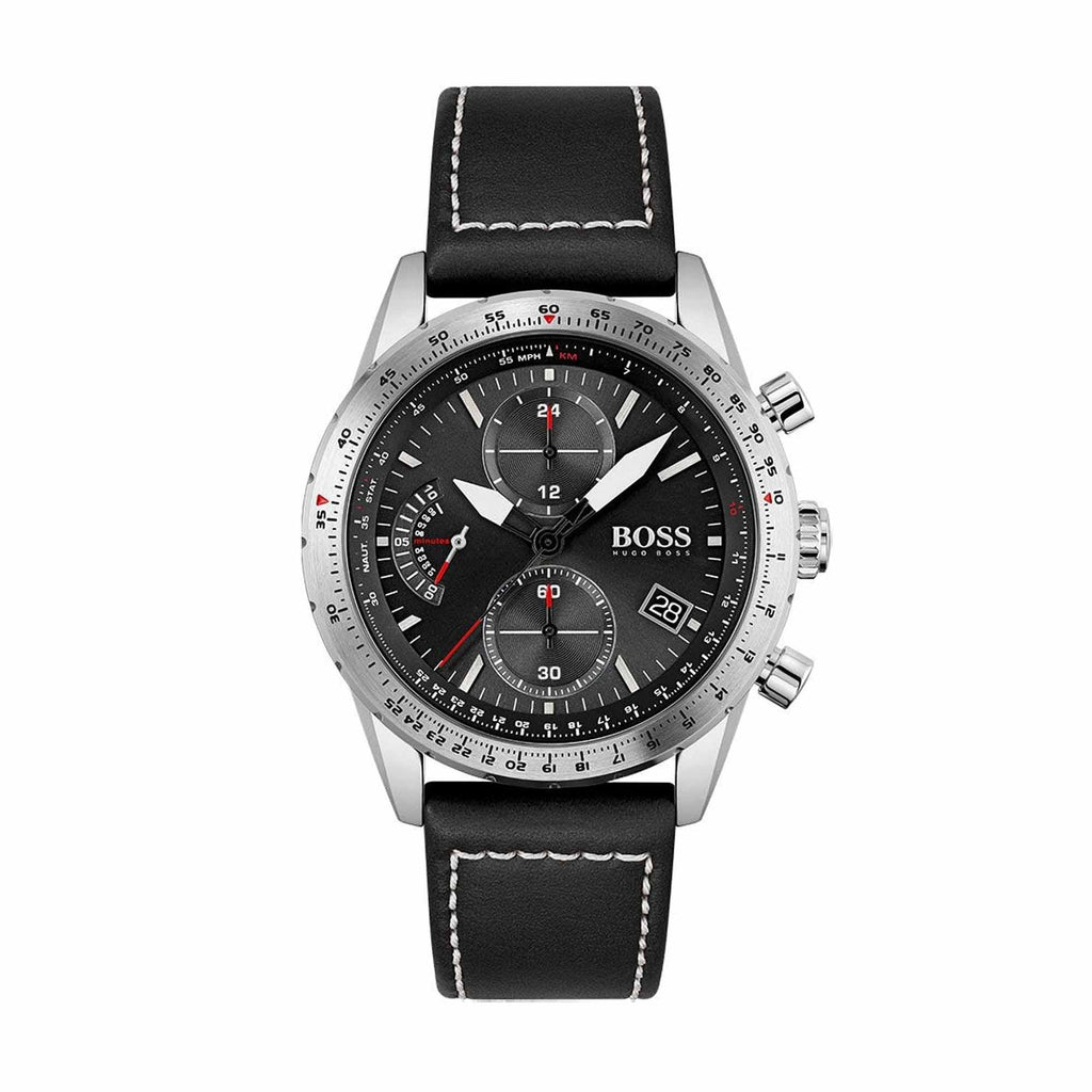 Hugo Boss Mens 1513853 Chronograph Pilot Edition Watch With Black Leather Strap
