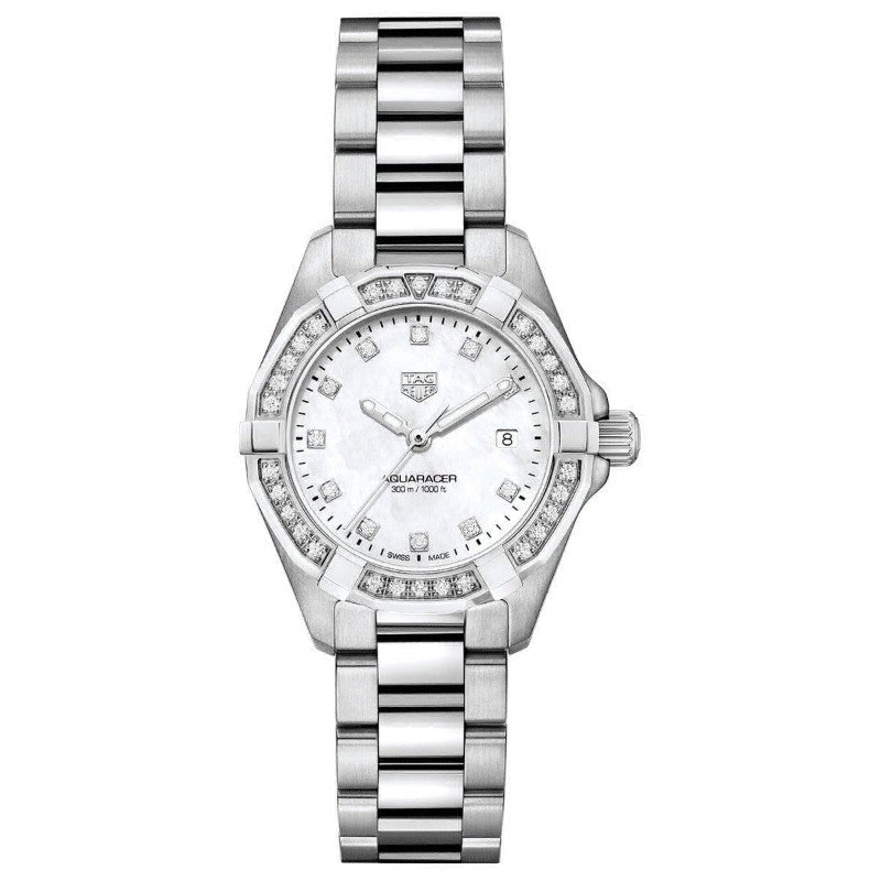 Tag Heuer Aquaracer Diamonds Mother Of Pearl White Dial Silver Steel Strap Watch For Women Wbd131c Ba0748