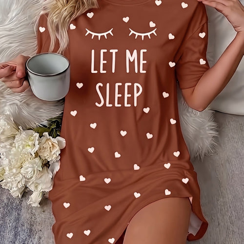 "Sleep" Slogan Eyelash Nightgown - - Bean color