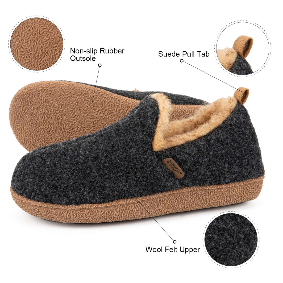 Homeier Ralph Women's Warm Cozy Memory Foam Slippers Indoor Outdoor House Shoes with Fleece Lining Non-Slip Sole