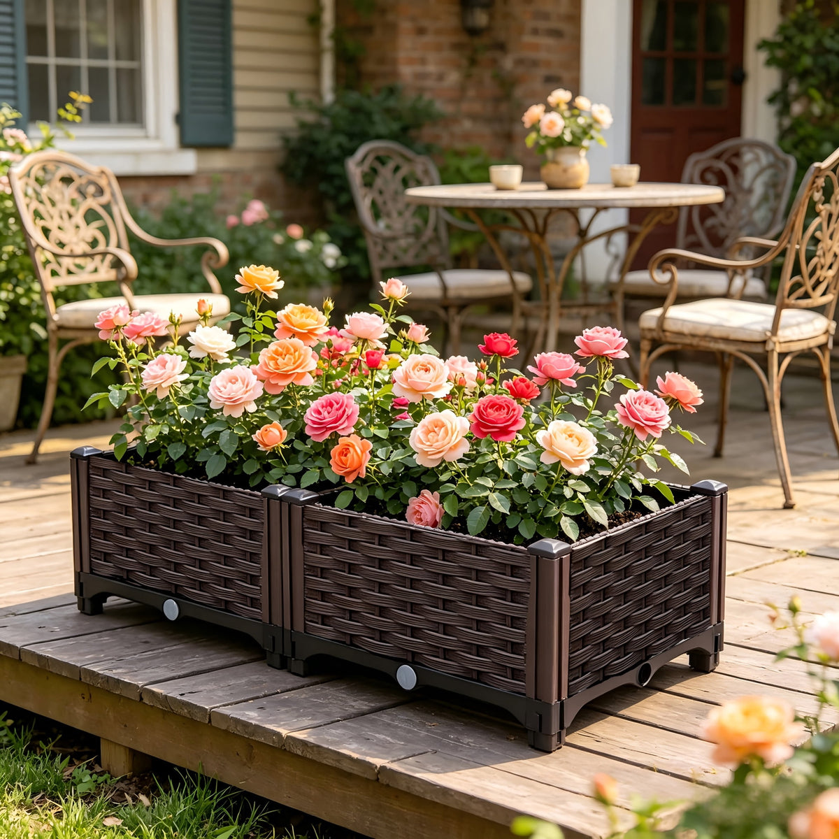 Plastic Raised Planter Bed, Elevated Box with Legs, for Vegetable Herb Flower Planting, Indoor Outdoor Use on Balcony Fence