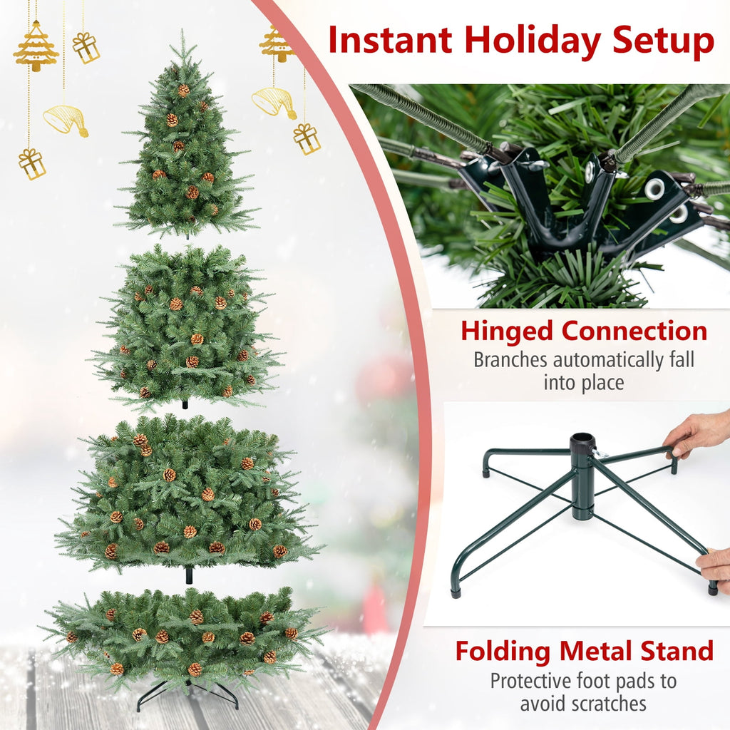 Costway 8Ft Pre-Lit Christmas Tree Hinged 600 LED Lights Pine Cones