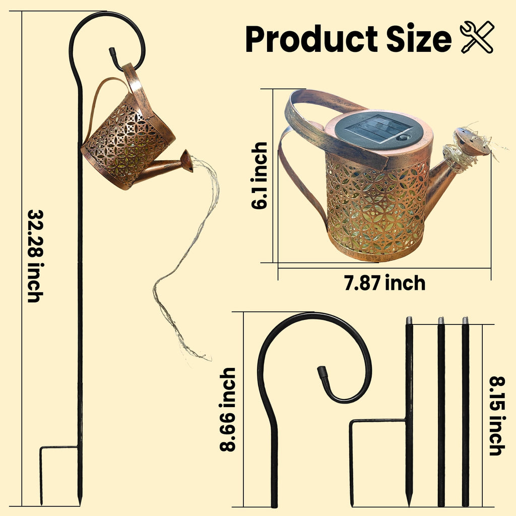 VOLIVO 72 LED Solar Watering Can with Lights, Outdoor Hanging Lantern Solar Lights with Shepherd Hook for Lawn Pathway Backyard Decor