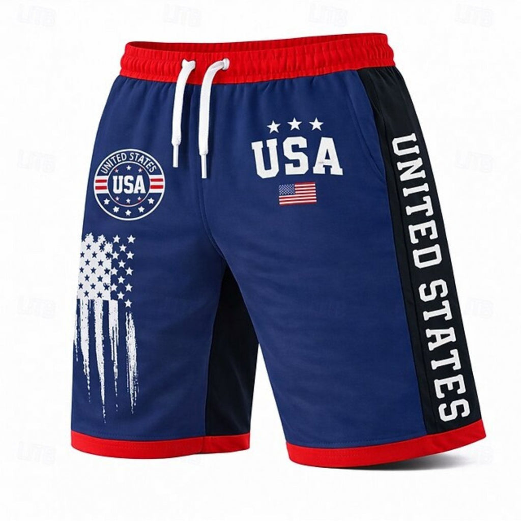 Men'S Polyester USA Flag Print Shorts, - Mixed Color 2