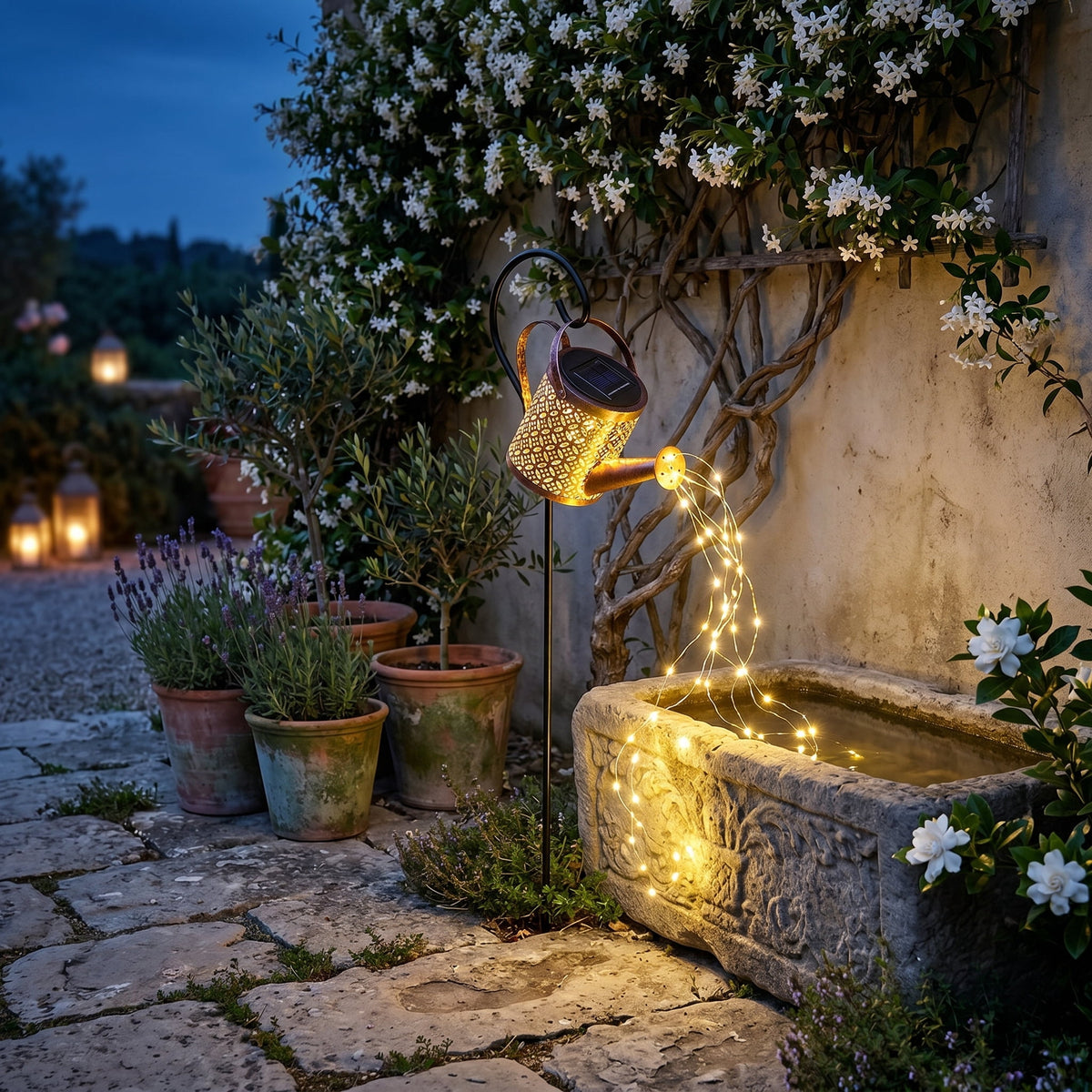 VOLIVO 72 LED Solar Watering Can with Lights, Outdoor Hanging Lantern Solar Lights with Shepherd Hook for Lawn Pathway Backyard Decor
