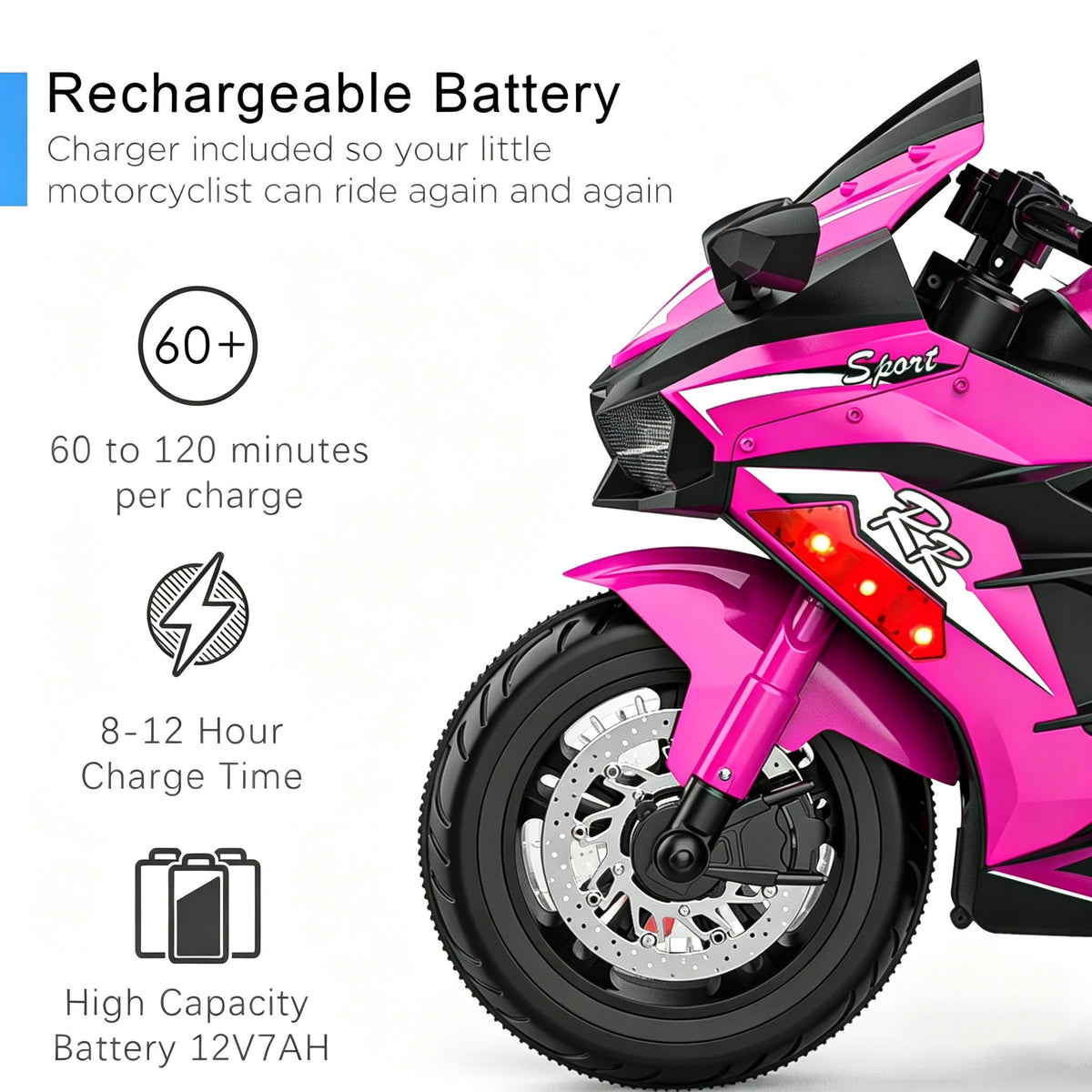 ZOGYMOZ 12V Kids Ride On Motorcycle, Battery Powered Motorcycle Toy, Pink Electric Motorcycle for Girls