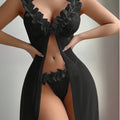 2pcsFloral Lace Cami Dress Set, - Black / Black
