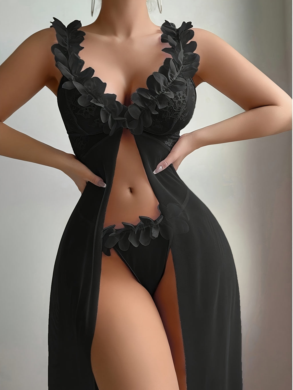 2pcsFloral Lace Cami Dress Set,