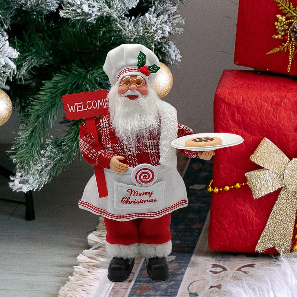 FashionCha Christmas Santa Claus Figurine Chef Santa Figurines Collectible Doll Accessories