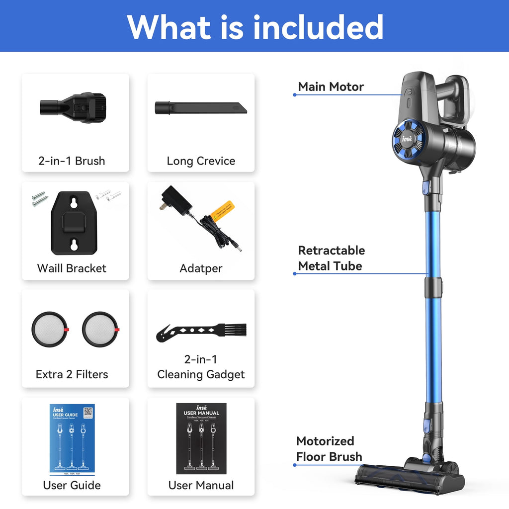 INSE Cordless Vacuum Cleaner,Ultra-Lightweight,LED Headlights,Removable Handheld Vacuum for Pet Hair Carpet Hardfloors,N3S/N3X