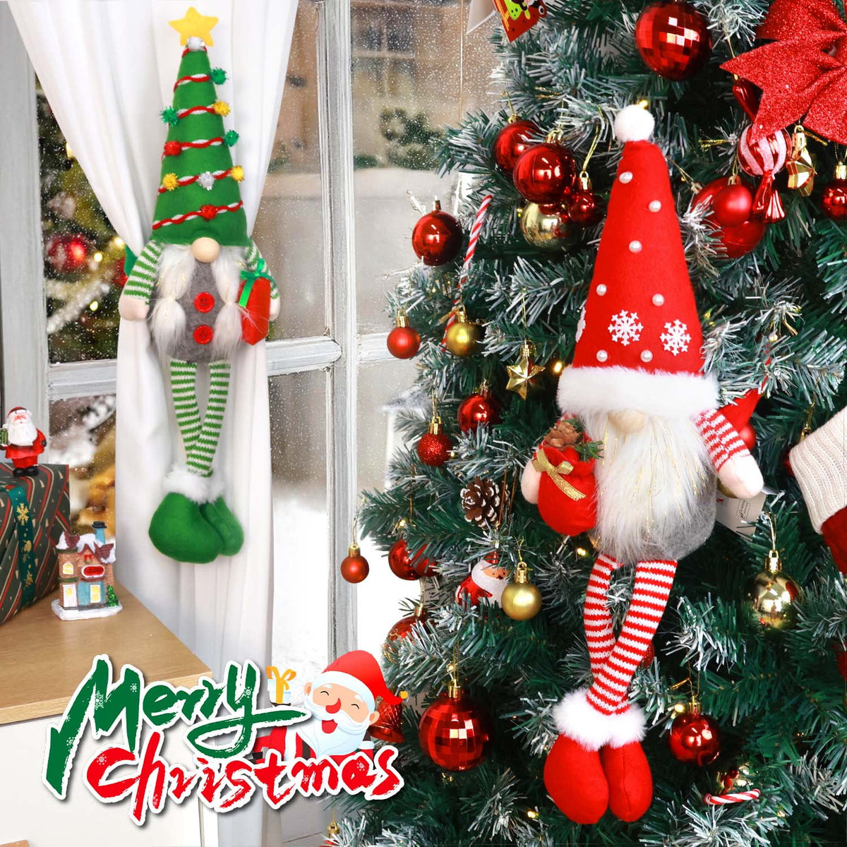 Ayieyill 2Pcs Christmas Gnomes Plush, 19" Christmas Curtain Tiebacks Doll Ornaments,for Christmas Indoor Decor