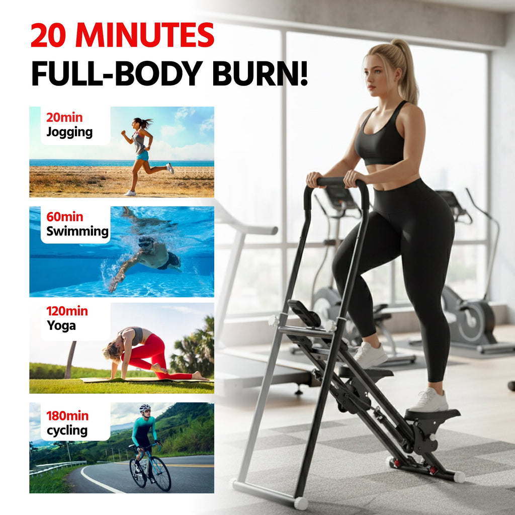 Stair Stepper for Home - Compact Folding Stair Climber with Quiet Shock-Absorbing Spring Shock-Absorbing System, Adjustable Tension, Ergonomic Foam Handles for Full-Body Cardio Workout