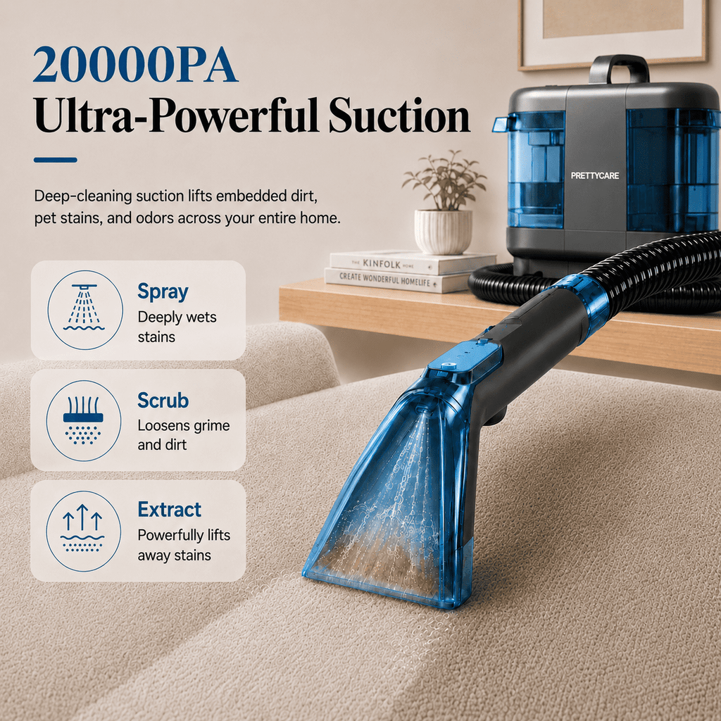PrettyCare Portable Carpet Cleaner Machine, Rug Cleaner, 20Kpa Carpet Shampooer for Deep Cleaning, Upholstery & Pet Stain Remover, Ideal for Rug & Carpet, BY32A