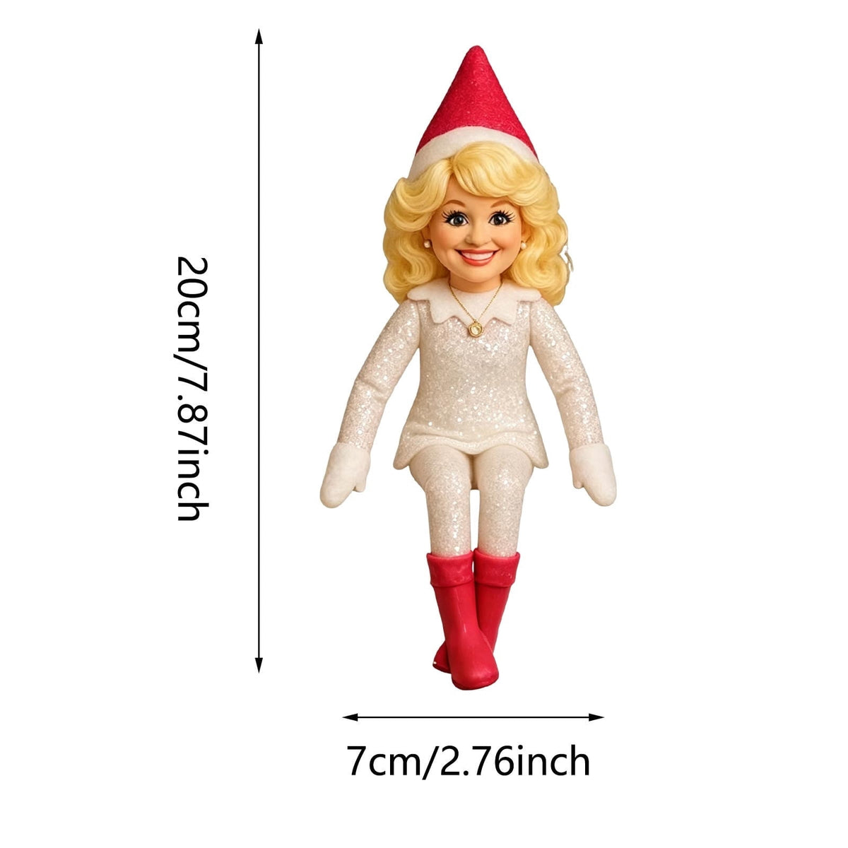 Dolly Blonde Christmas Shelf Elf Doll Figurine, Sparkly White Country Diva Holiday Sitting Toy, Festive Home Mantel Bookshelf Decor Gifts