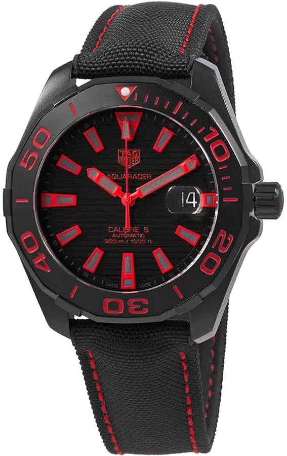 Tag Heuer Aquaracer Caliber 5 Black Dial Black Nylon Strap Watch For Men Way208a Fc6381
