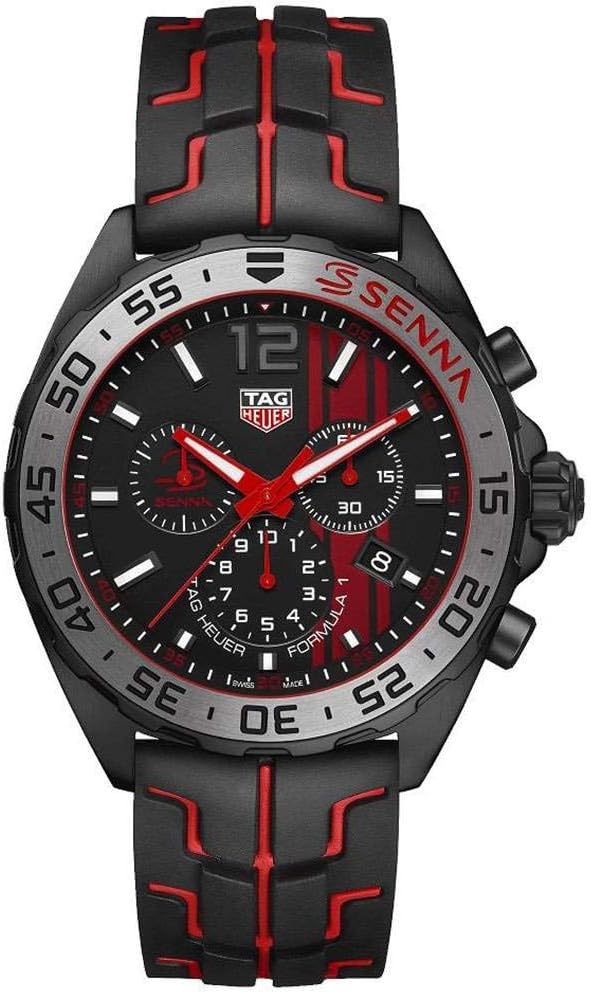 Tag Heuer Formula 1 Quartz Chronograph 43mm Mens Watch Stainless Steel Case With Black Rubber Strap Black Dial