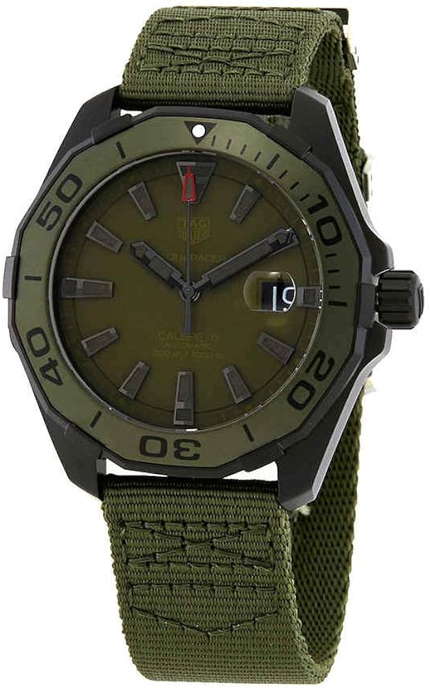 Tag Heuer Aquaracer Automatic Green Dial Khakhi Green Nylon Strap Watch For Men Way208e Fc8222