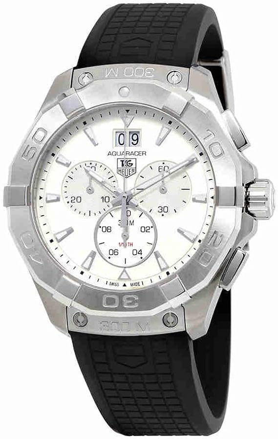 Tag Heuer Aquaracer Chronograph White Dial Black Rubber Strap Watch For Men Cay1111 Ft6041