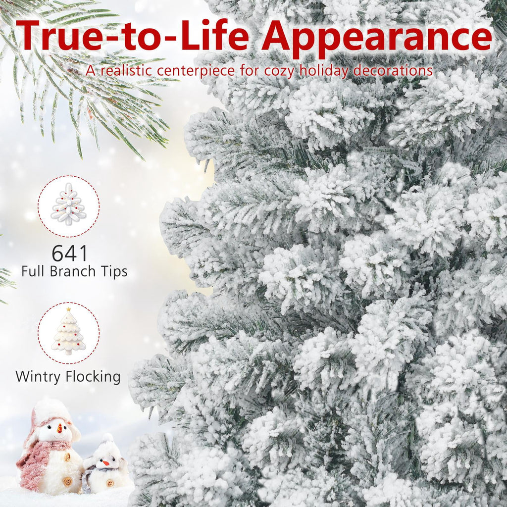 Costway  Unlit Flocked Pencil Christmas Tree Hinged with 641 Branch Tips