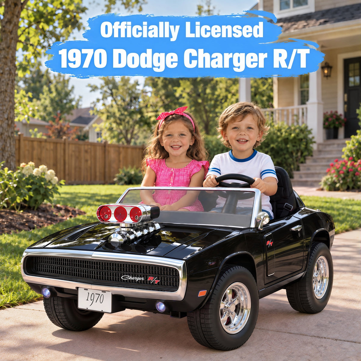 iYofe 24V 2 Seater Licensed 1970 Dodge Charger R/T Powered Ride on Cars, Kids Electric Toys Car with Remote Control, 4 Wheels Spring Suspension, Black