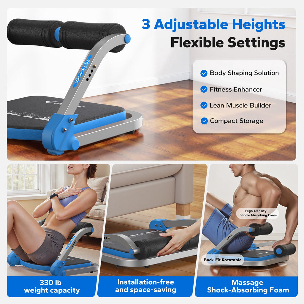 MERACH Ab Machine, Stomach Workout Equipment with 3 Resistance Levels and Auto-Rebound Feature, Sit-Up Equipment Supporting Up to 330 LBS