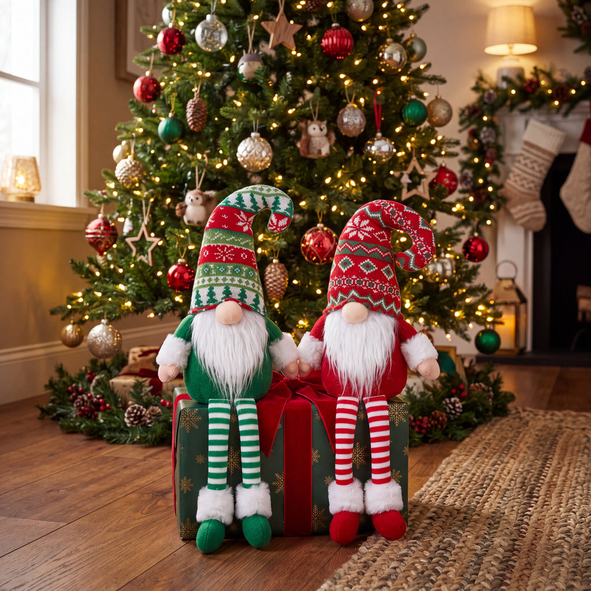 Yexmas 2pcs Gnomes Plush Christmas Decorations, Handmade Swedish Tomte Santa Gnome Dolls, Stuffed Figurine Xmas Ornaments Gift for Tabletop Mantel Holiday Home Decor