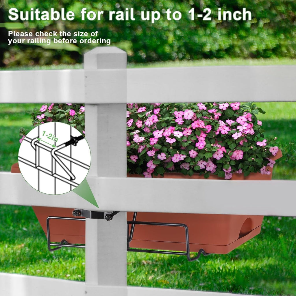 6 Pack Railing Planter Box for Balcony Fences Garden, 16.9 Inch Deck Railing Planter Boxes for Plants, Rectangular Hanging Window Boxes Planters, Red