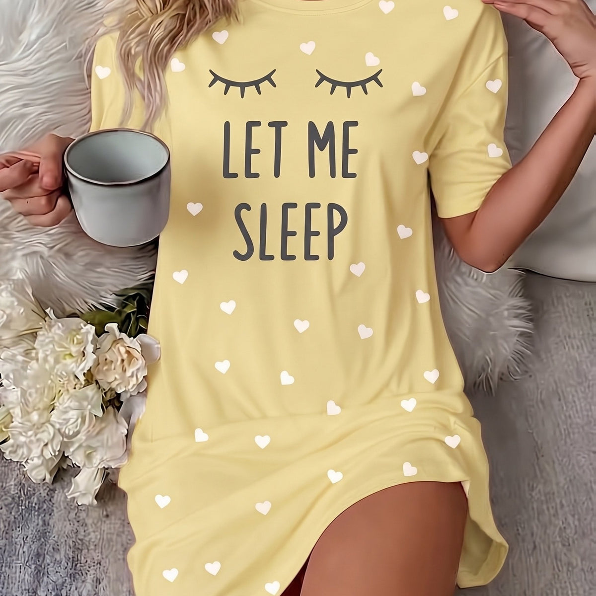 "Sleep" Slogan Eyelash Nightgown - - That damn yellow stuff