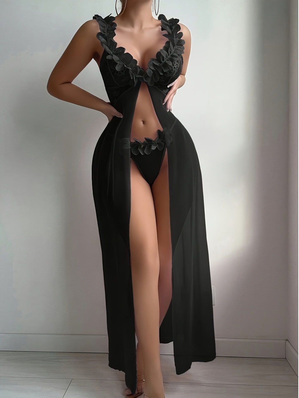 2pcsFloral Lace Cami Dress Set,